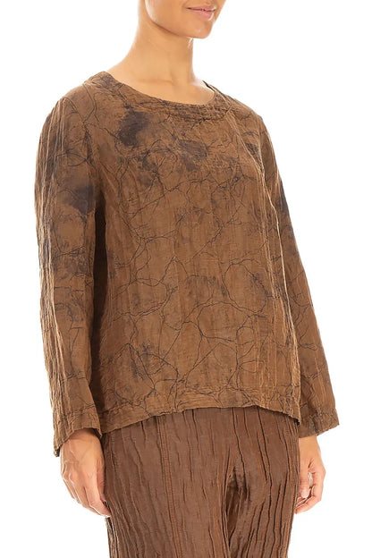 Boxy Aged Copper Marble Crinkled Silk Blouse 3