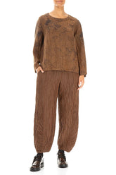 Boxy Aged Copper Marble Crinkled Silk Blouse 4