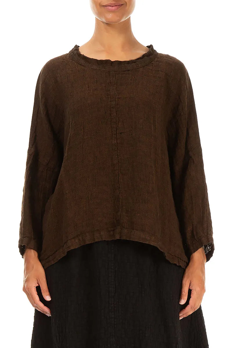 Boxy Aged Copper Mélange Linen Blouse 1