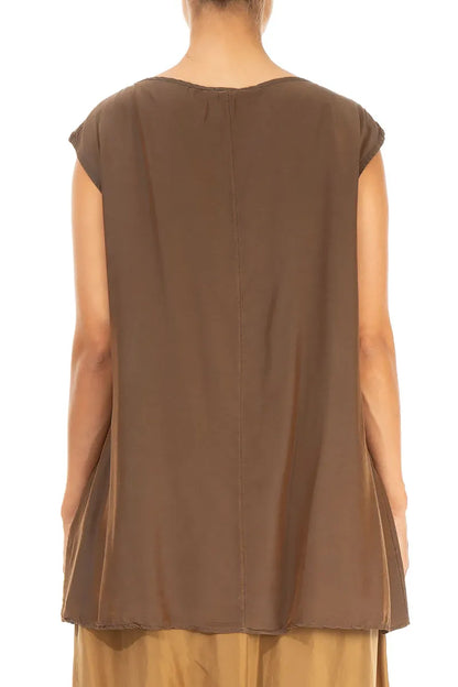 Boxy Aged Copper Silk Bamboo Blouse 2