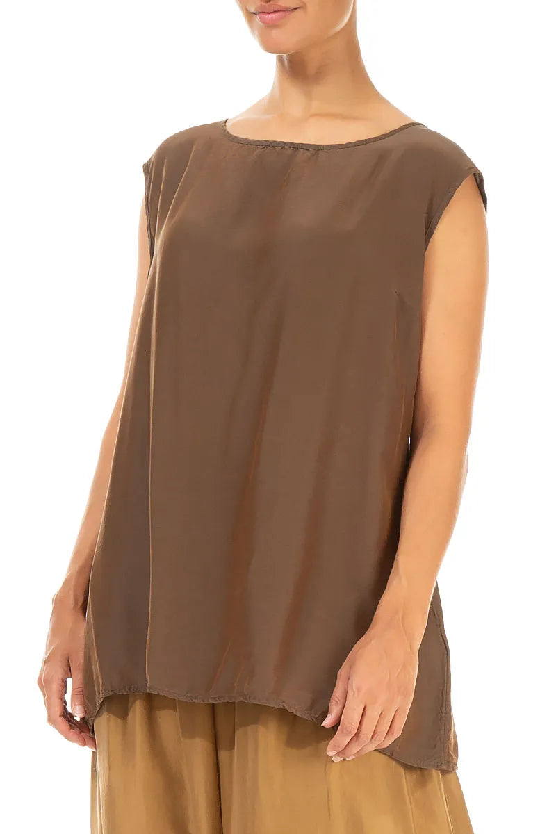 Boxy Aged Copper Silk Bamboo Blouse 3