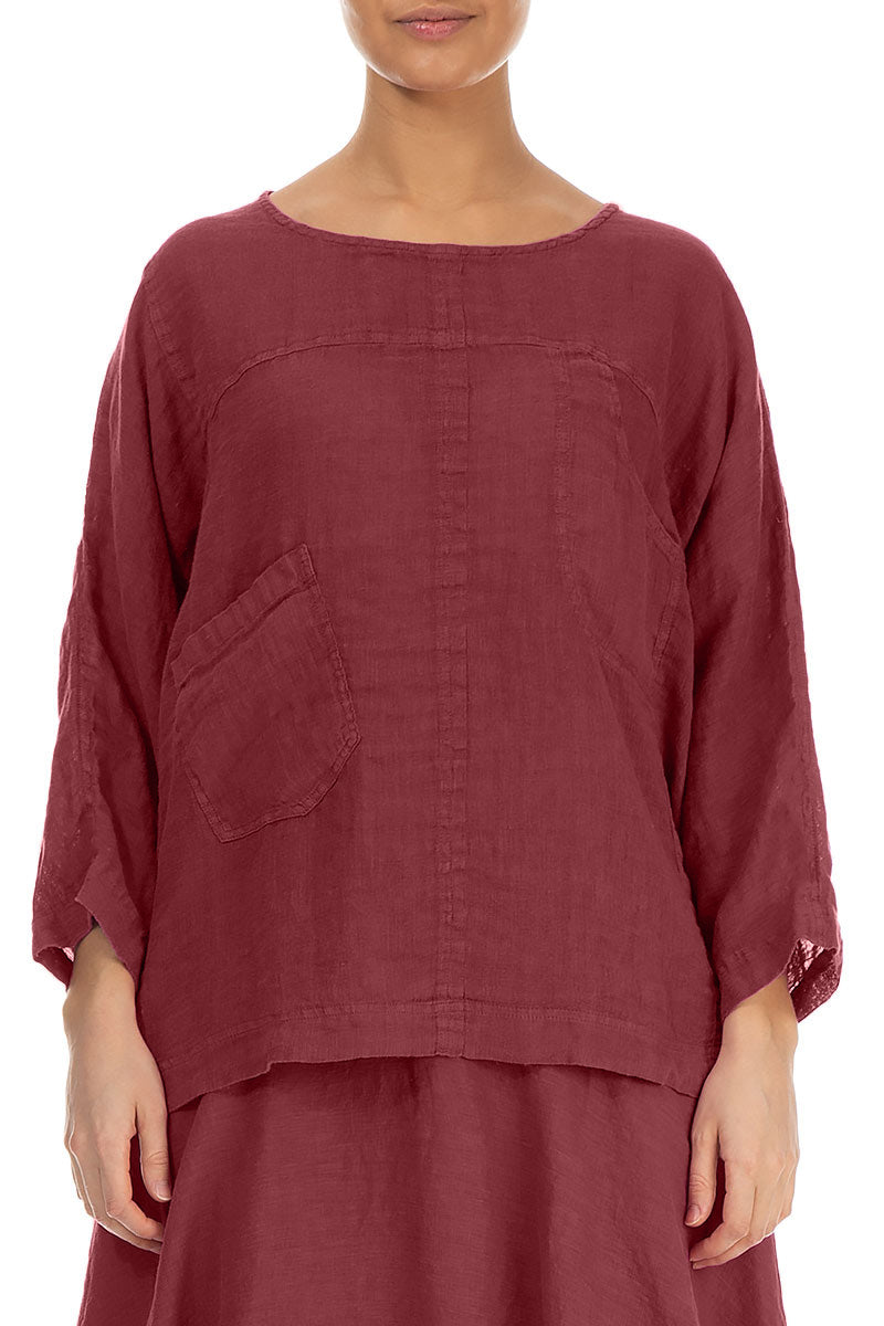 Boxy Antique Ruby Gauze Linen Blouse