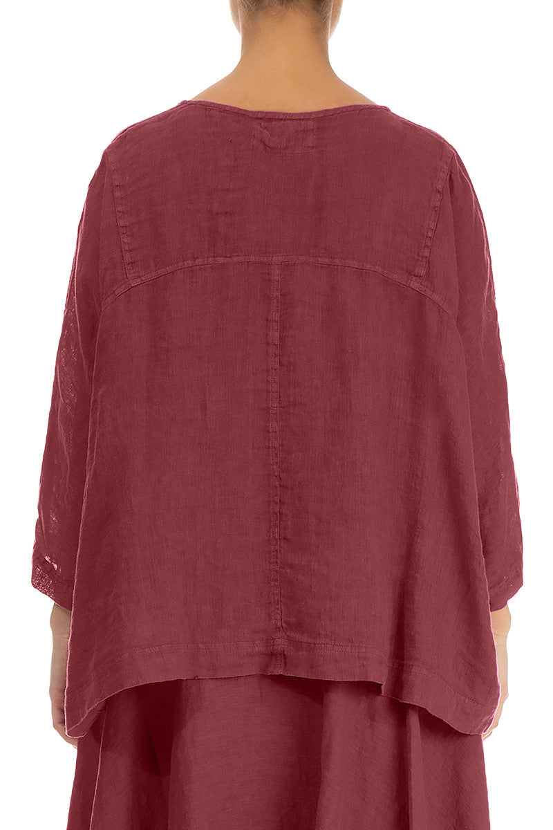 Boxy Antique Ruby Gauze Linen Blouse