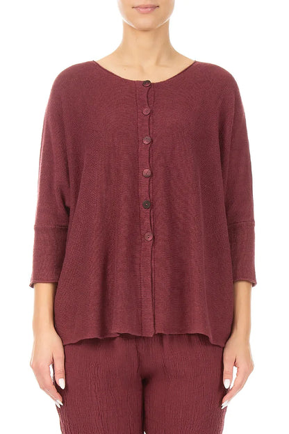 Boxy Antique Ruby Linen Cardigan