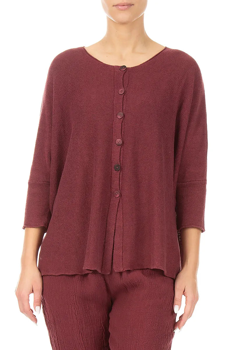 Boxy Antique Ruby Linen Cardigan