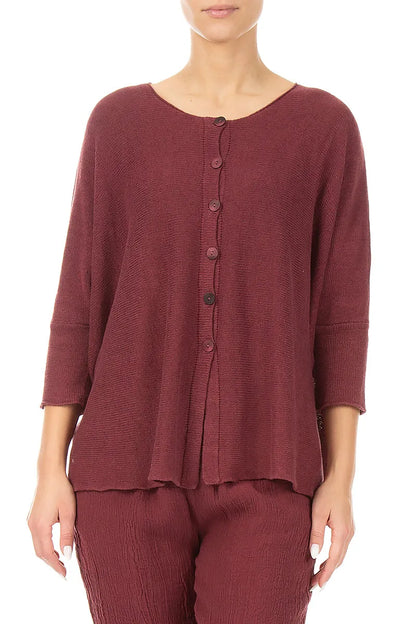 Boxy Antique Ruby Linen Cardigan