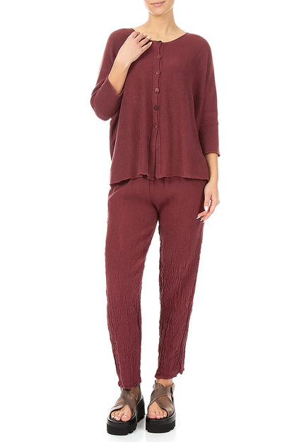 Boxy Antique Ruby Linen Cardigan