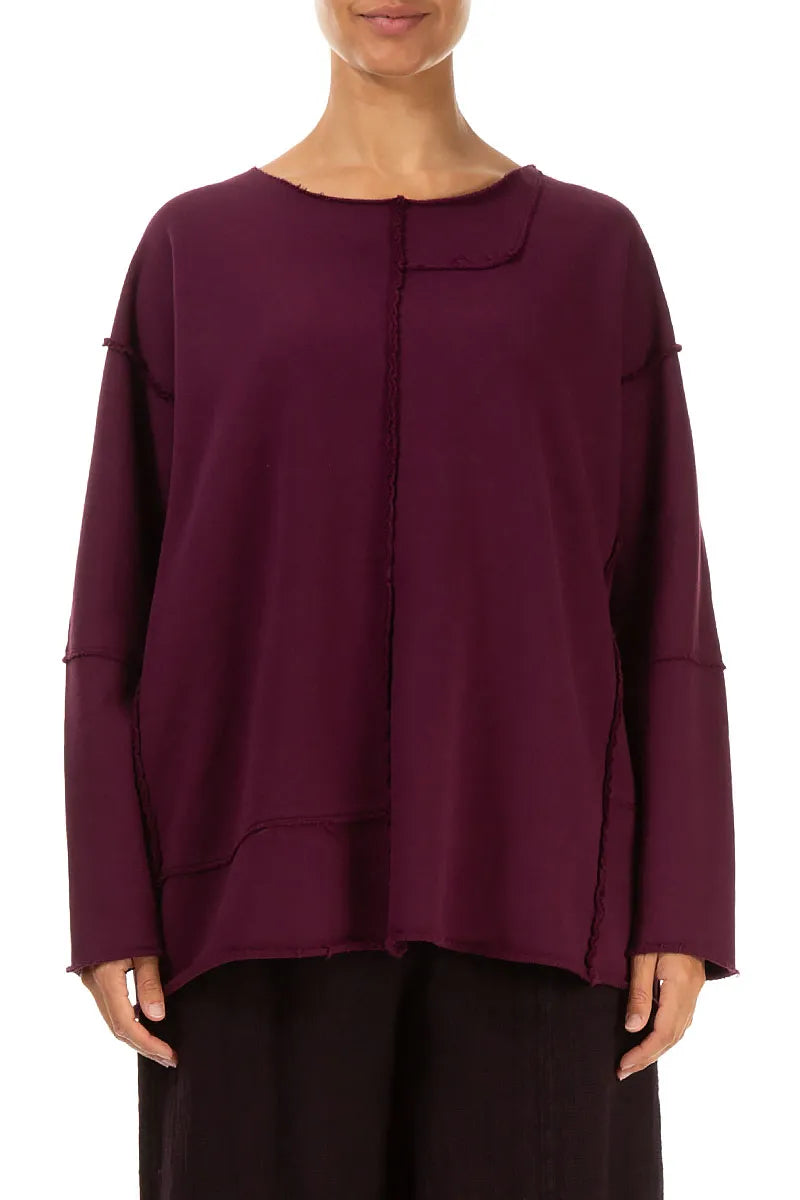 Pull carré en coton aubergine
