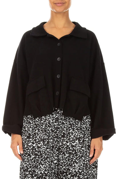 Boxy Black Cotton Jersey Jacket 2