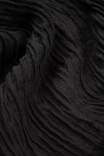 Boxy Black Crinkled Silk Blouse 5