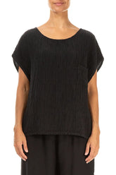 Boxy Black Crinkled Silk Blouse 1