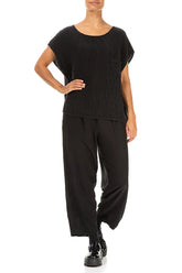 Boxy Black Crinkled Silk Blouse 4