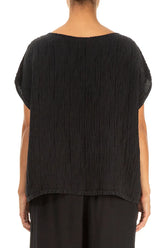 Boxy Black Crinkled Silk Blouse 2