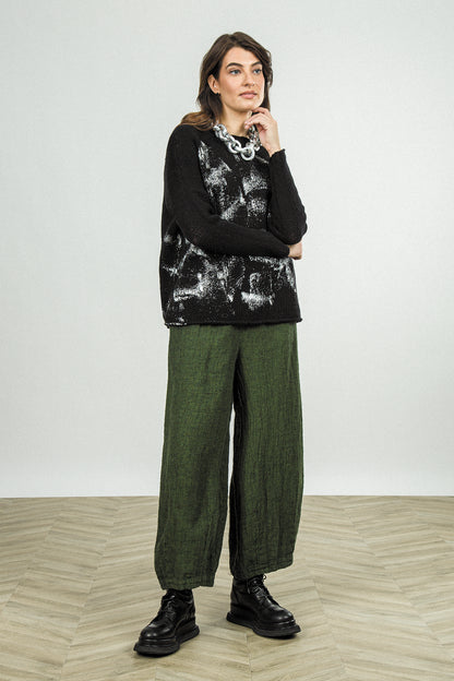 Boxy Black Silver Metallic Merino Wool Sweater 8