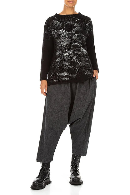 Boxy Black Silver Metallic Merino Wool Sweater 5