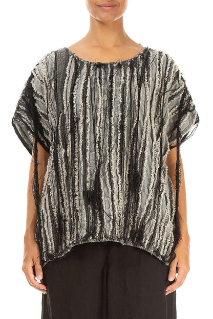 Kastige schwarze Bluse aus Leinen mit Textur