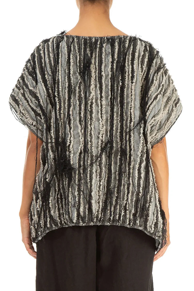 Kastige schwarze Bluse aus Leinen mit Textur