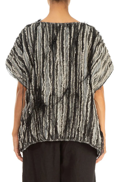 Kastige schwarze Bluse aus Leinen mit Textur