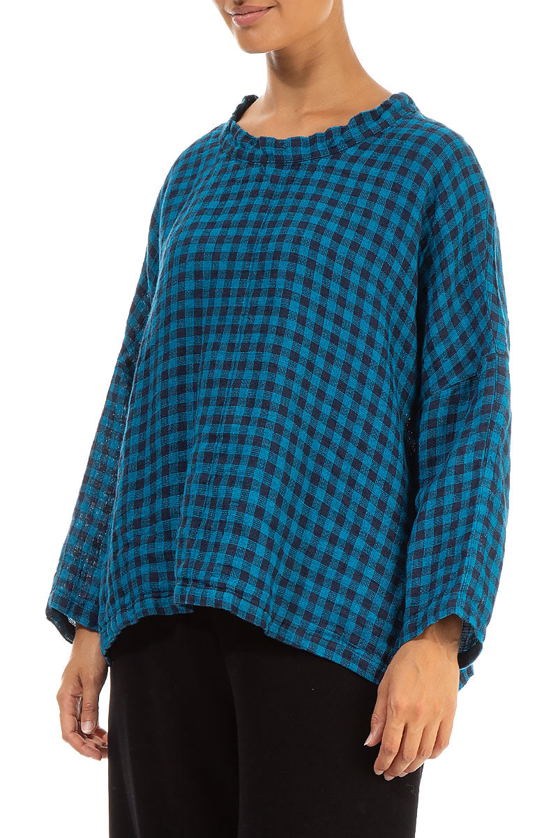 Boxy Blue Check Linen Blouse 3