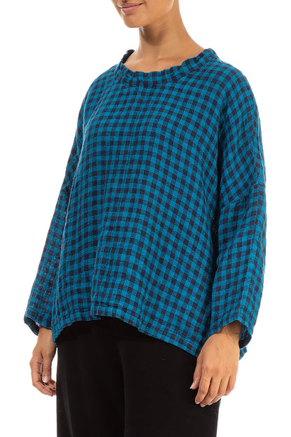 Boxy Blue Check Linen Blouse