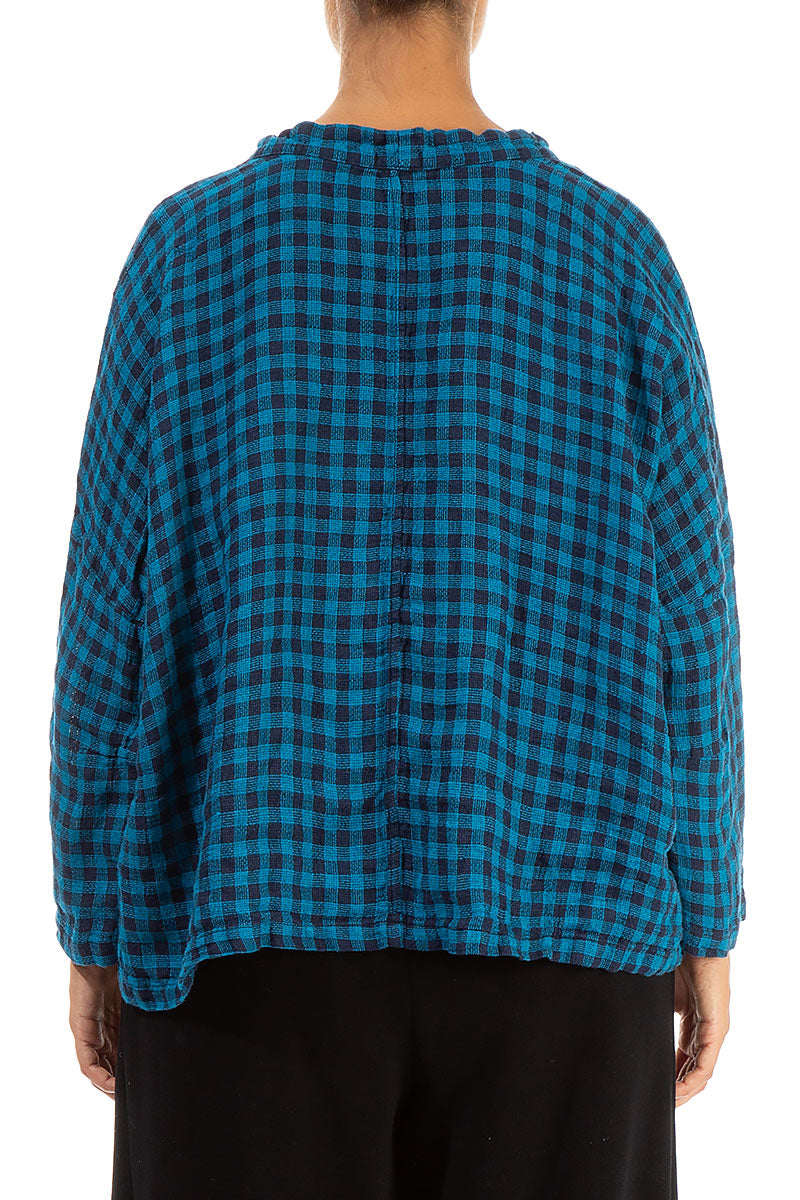 Boxy Blue Check Linen Blouse