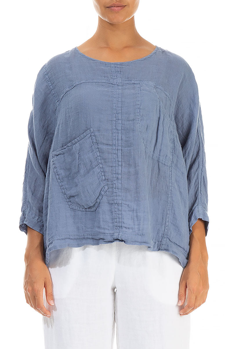 Boxy Light Blue Gauze Linen Blouse 1