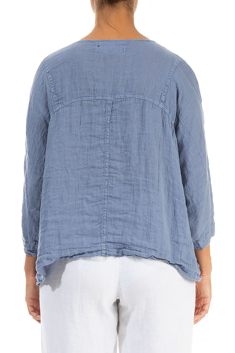 Boxy Light Blue Gauze Linen Blouse 2
