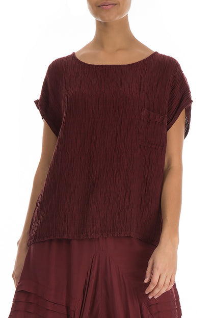 Boxy Burgundy Crinkled Silk Blouse