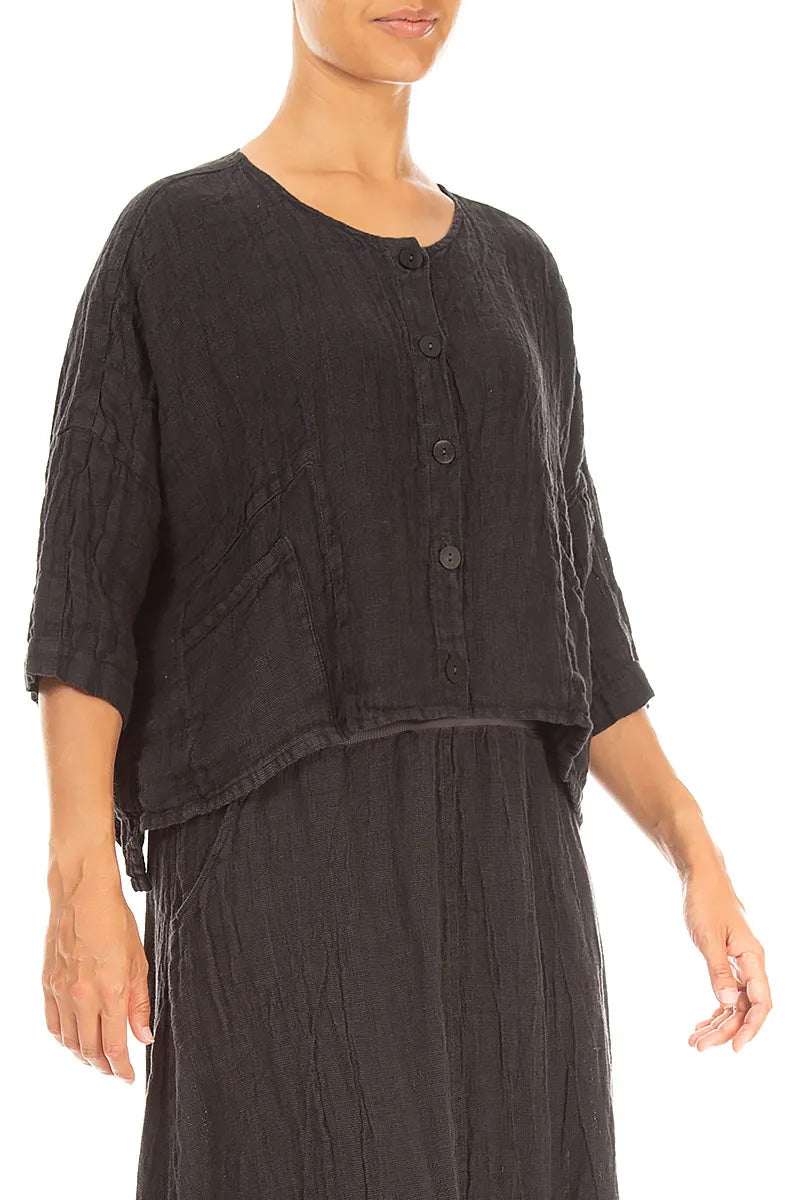 Boxy Charcoal Mélange Linen Jacket 3