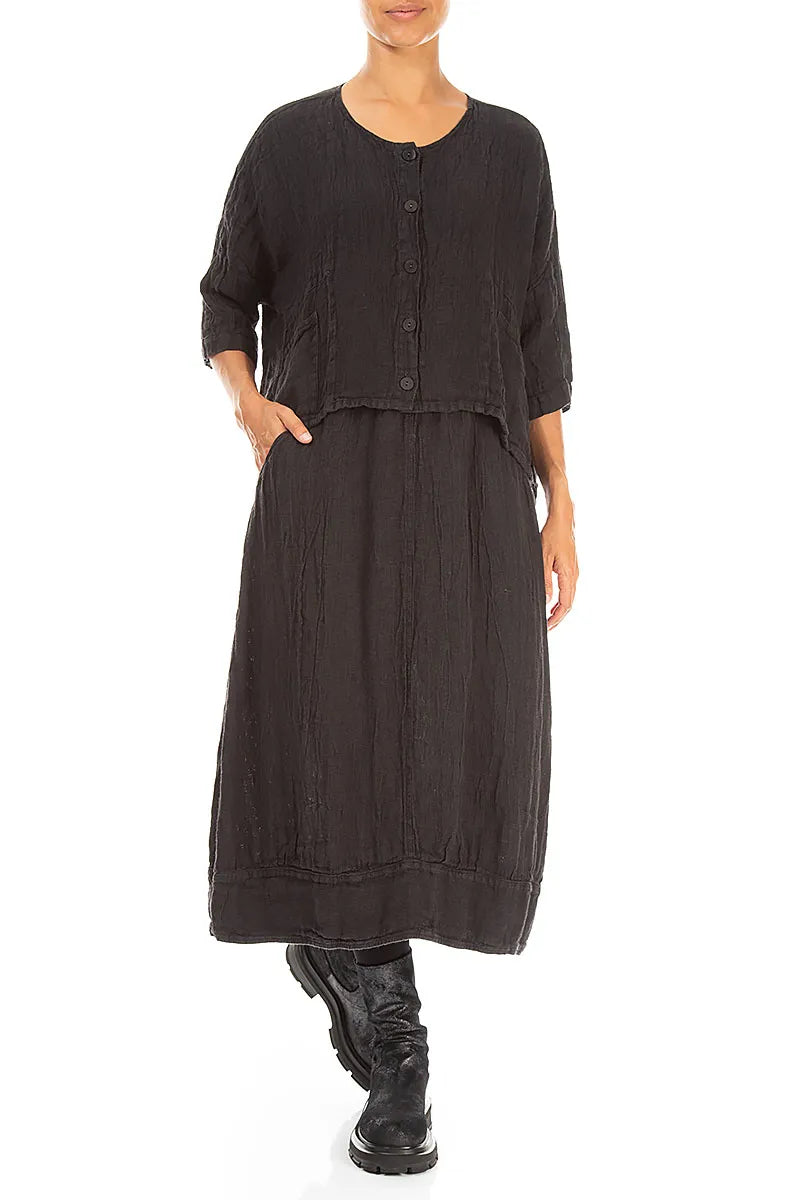 Boxy Charcoal Mélange Linen Jacket