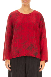 Boxy Cherry Red Marble Crinkled Silk Blouse 1