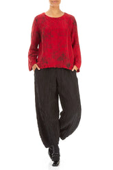 Boxy Cherry Red Marble Crinkled Silk Blouse 4