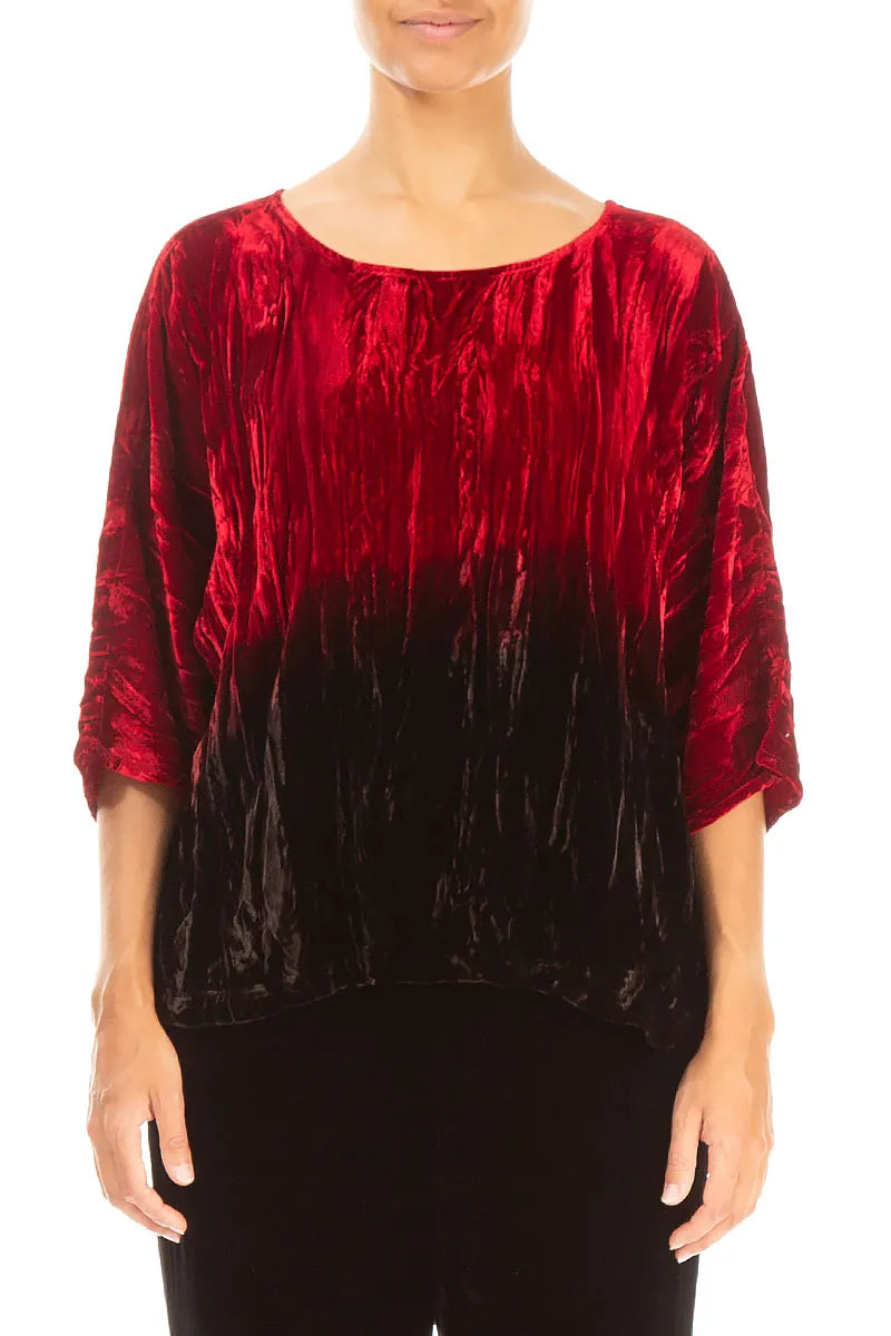 Boxy Cherry Red Silk Velvet Ombré Blouse 1
