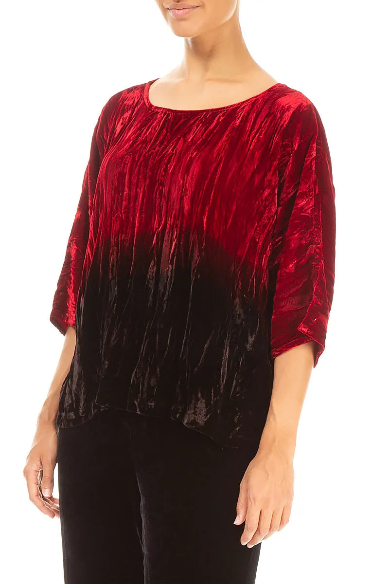 Boxy Cherry Red Silk Velvet Ombré Blouse 3