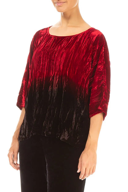 Boxy Cherry Red Silk Velvet Ombré Blouse 3