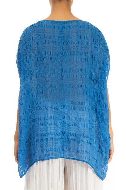 Boxy Cobalt Blue Light Silk Blouse 2