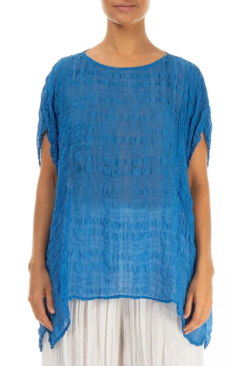 Kastige Bluse aus leichtem Seidenkobaltblau