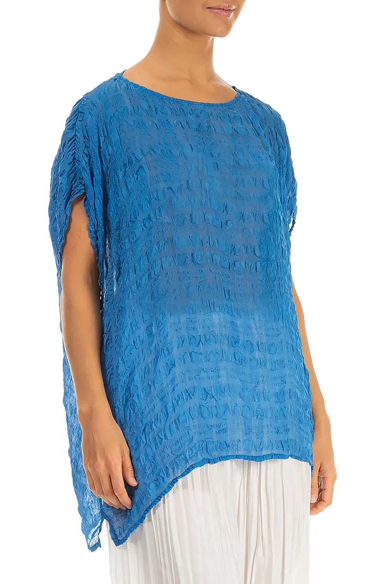 Boxy Cobalt Blue Light Silk Blouse 3