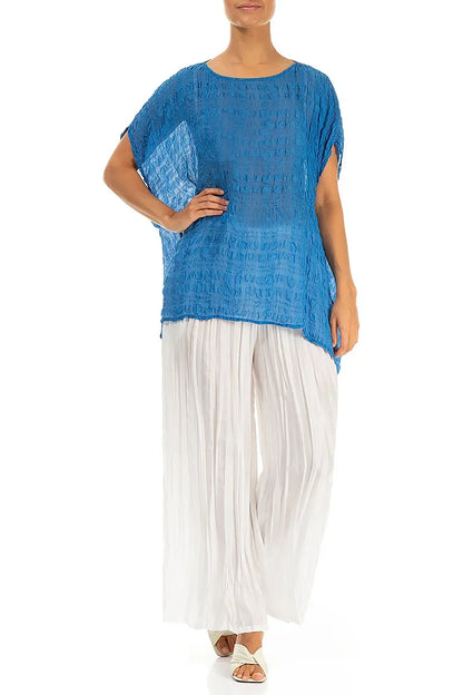 Boxy Cobalt Blue Light Silk Blouse 4