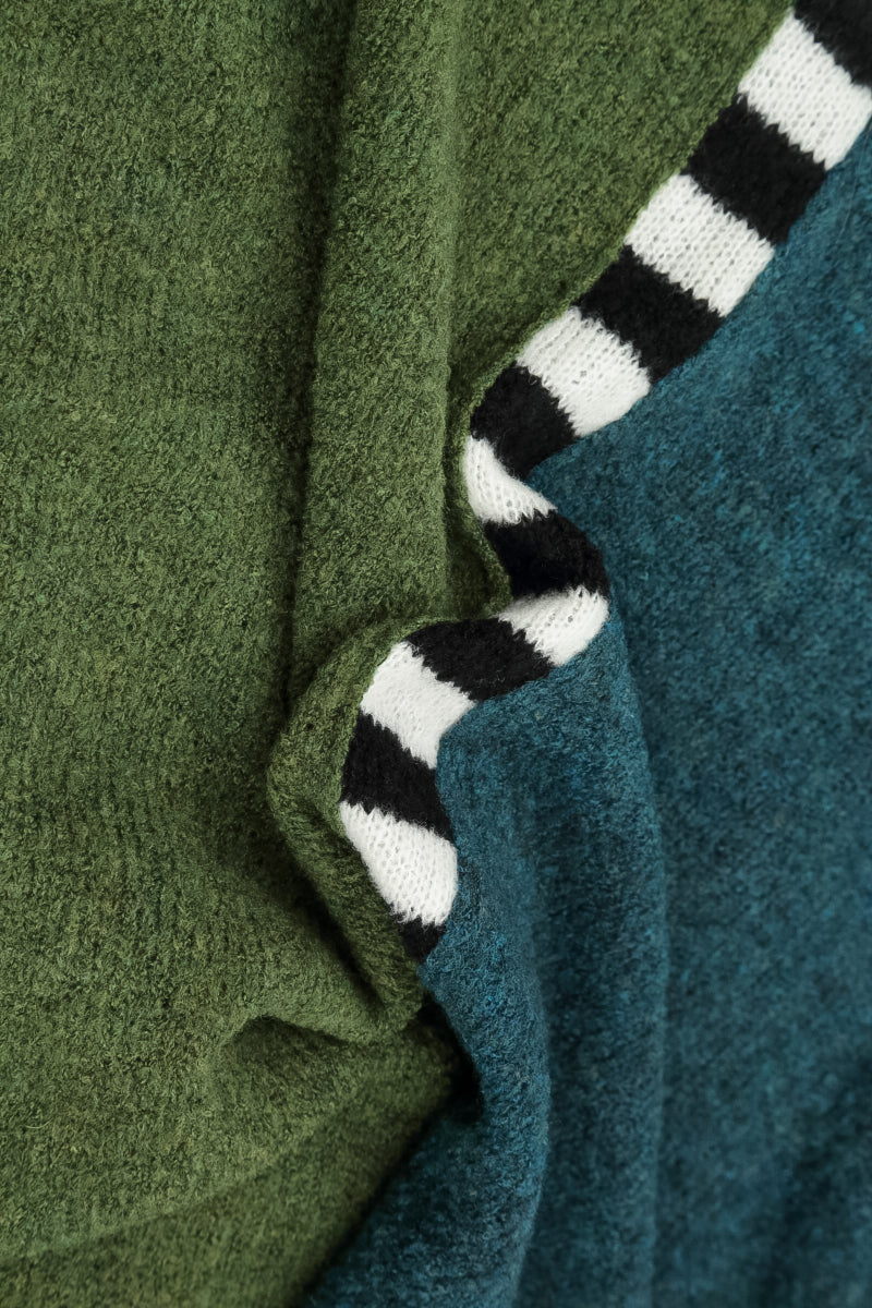 Boxy Colour-Block Green Teal Wool Sweater