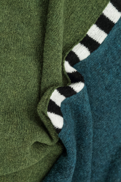 Boxy Colour-Block Green Teal Wool Sweater