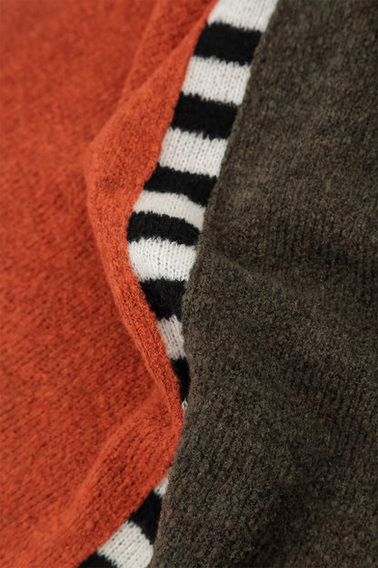 Boxy Colour-Block Khaki Orange Wool Sweater