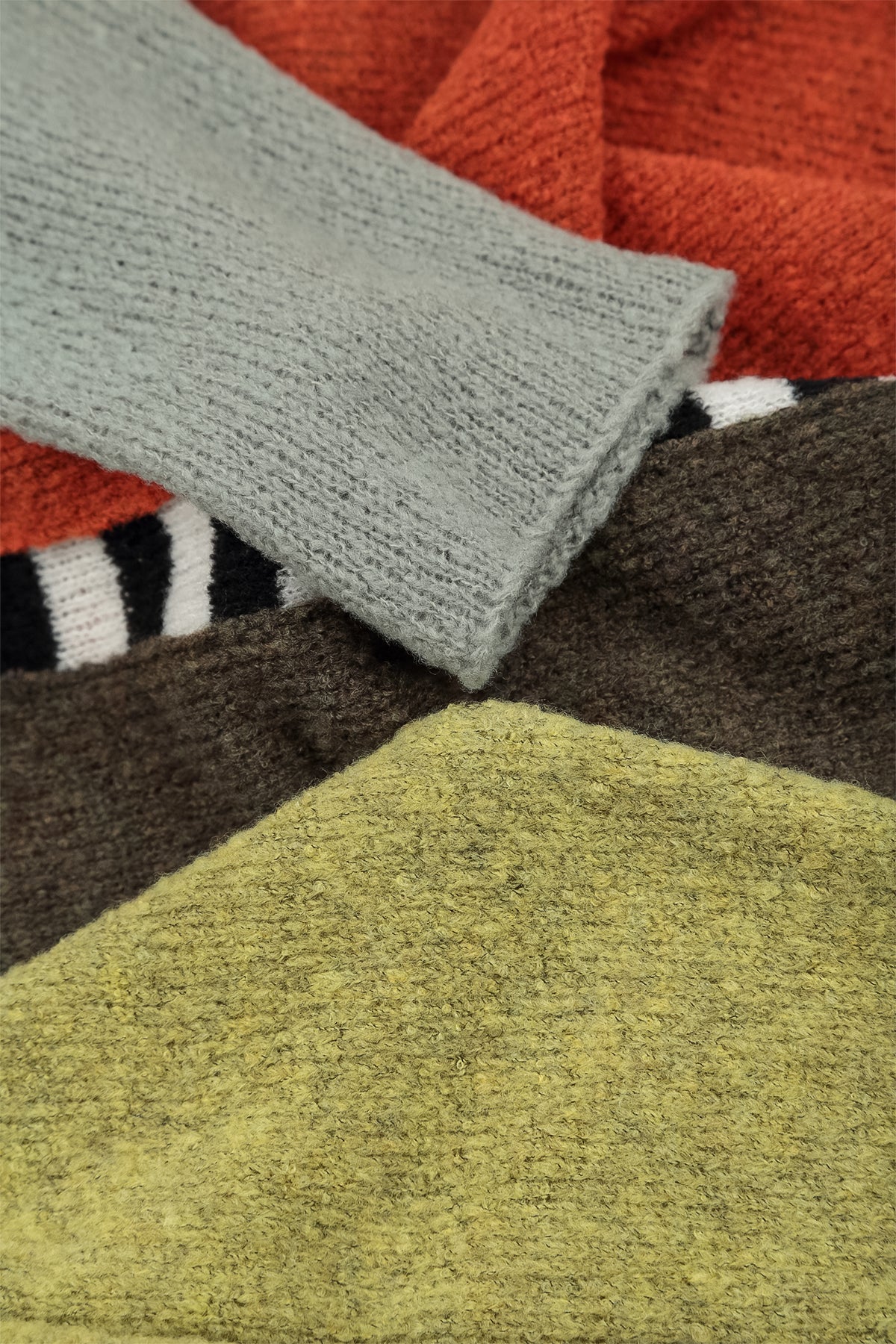 Boxy Colour-Block Khaki Orange Wool Sweater