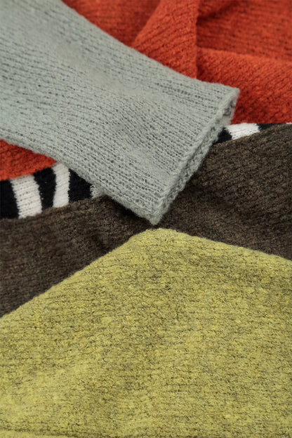 Boxy Colour-Block Khaki Orange Wool Sweater