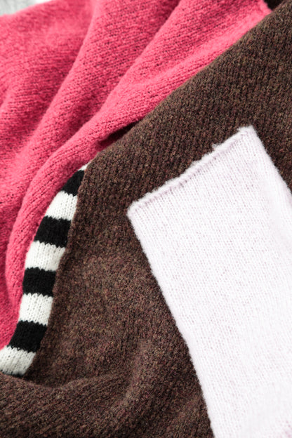 Boxy Colour-Block Rose Brown Wool Sweater