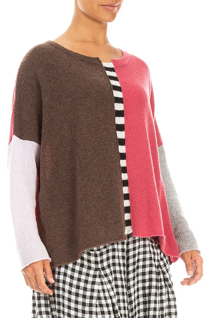 Boxy Colour-Block Rose Brown Wool Sweater