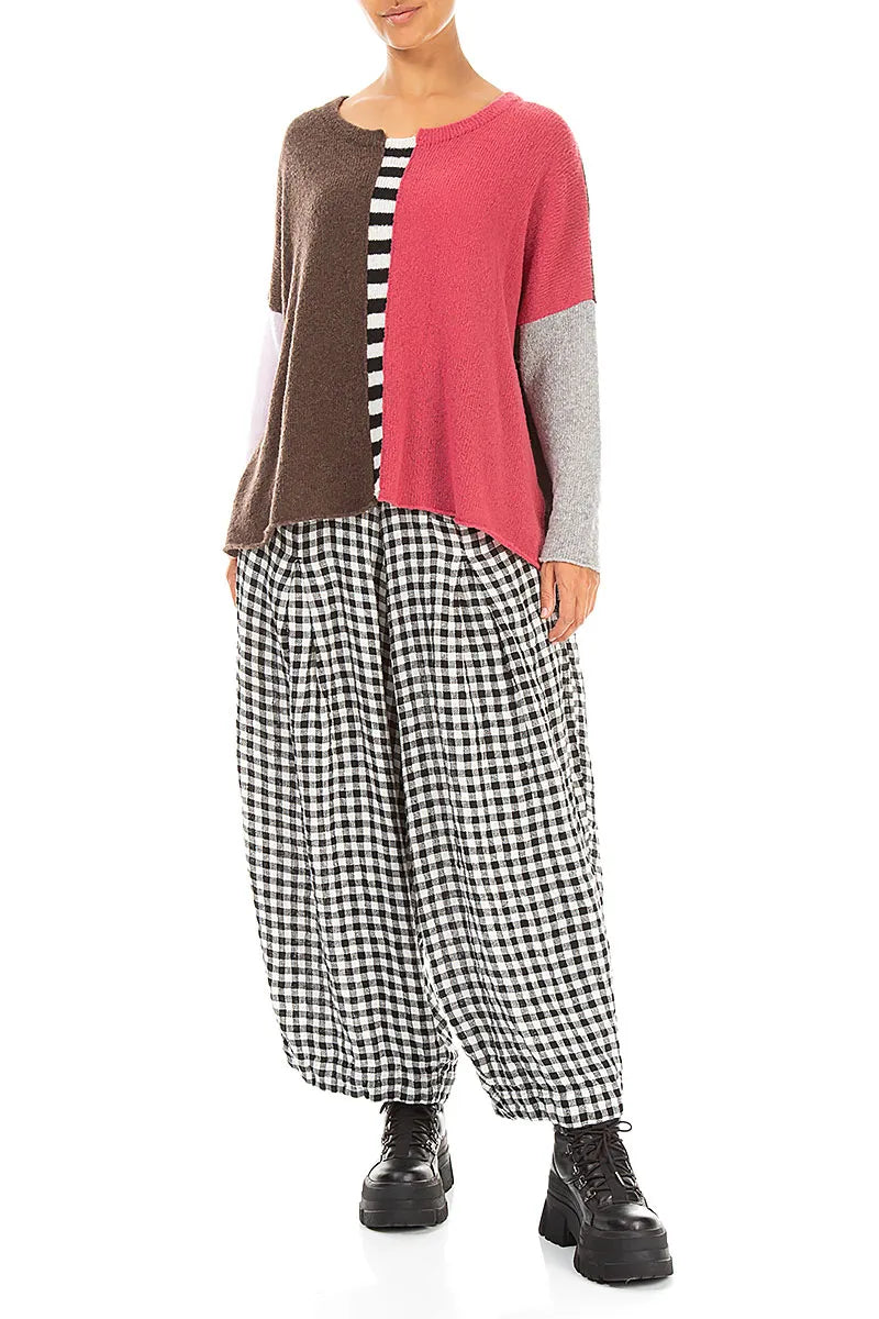 Boxy Colour-Block Rose Brown Wool Sweater