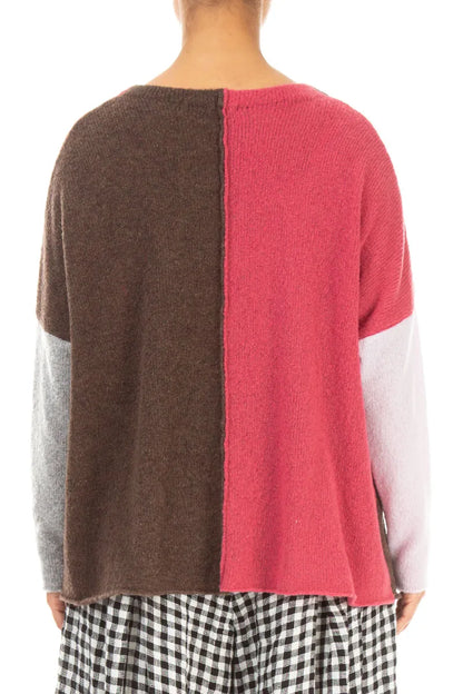 Boxy Colour-Block Rose Brown Wool Sweater