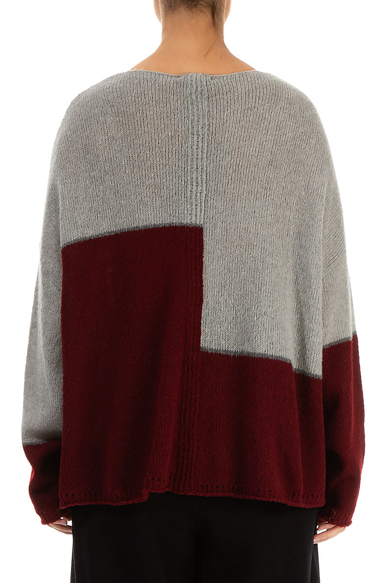 Boxy Colour Block Maroon Wool Sweater