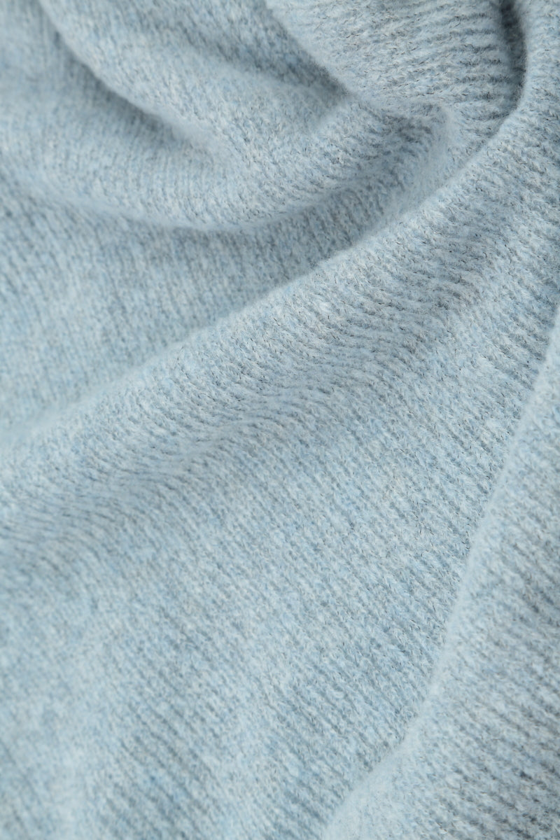 Boxy Cowl Neck Arctic Blue Wool Sweater